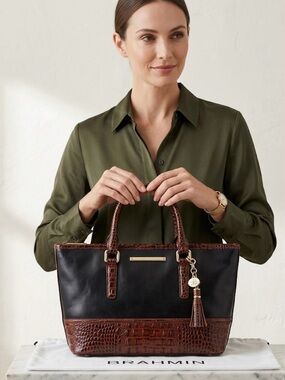 Brahmin Leather Vintage style Tuscan collection,Satchel /Crossbody Black & Pecan